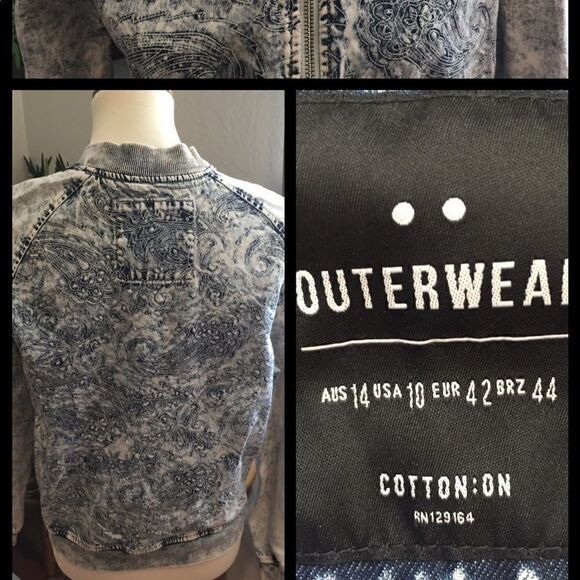 CottonOn Full Zip Long Sleeve Paisley Design Denim Jacket Size 10-NWOT - Picture 3 of 8